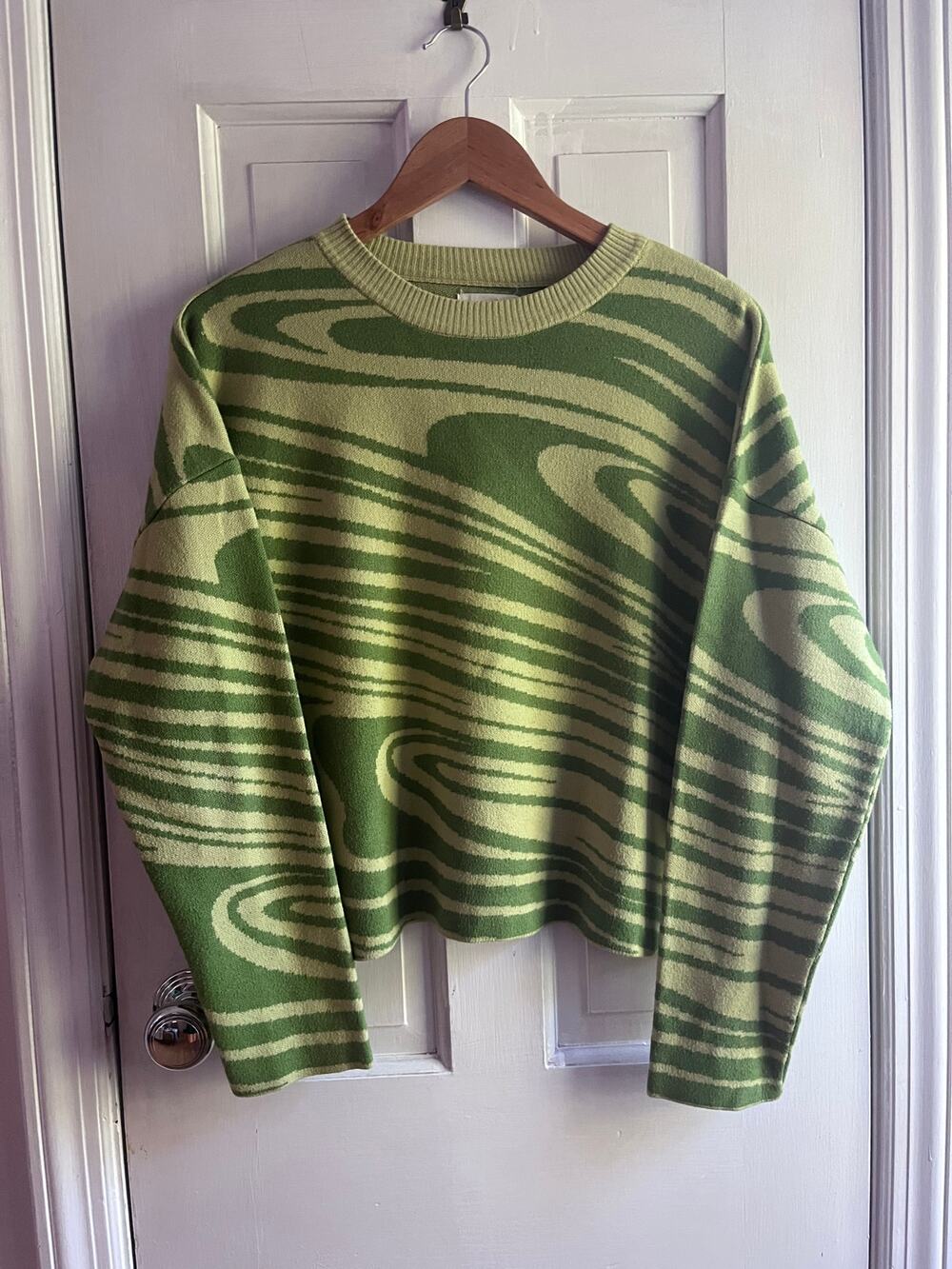 Brownie Spain Retro 70s Psychedelic Swirl Riley Jacquard Sweater S M